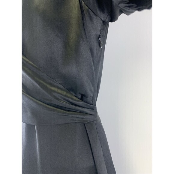 BOGO BCBGMaxazria Silk Dress Black Short Pleated Sleeves Tie Wrap Around Medium - Picture 6 of 14